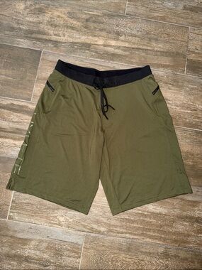 Hylete Olive Green Athletic Shorts with Black Waistband